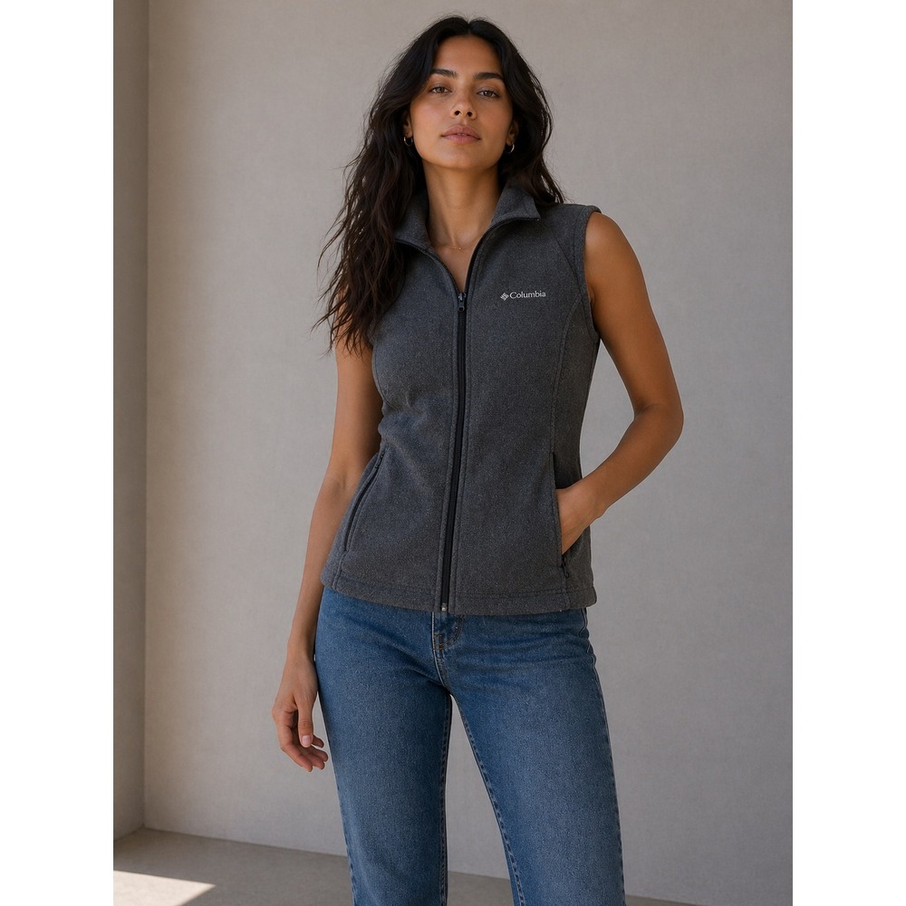 Columbia Vest Womens Large Gray Fleece Full Zip Benton Springs Gorpcore XL1323
